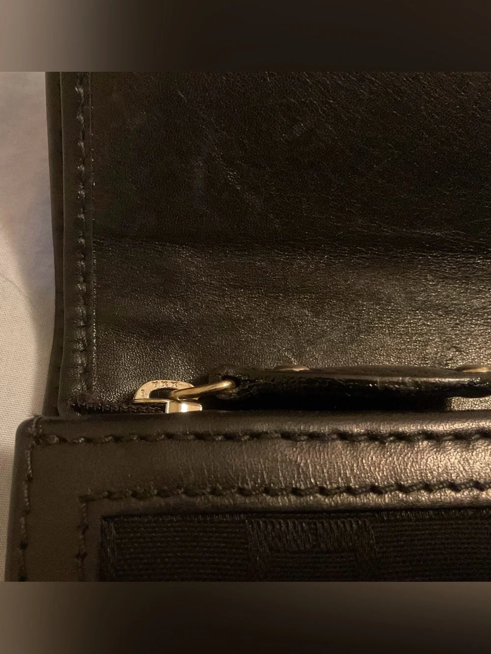 VINTAGE ST. JOHN Made in Italy Black Monogram Leather Oversized Wallet Gold Hard